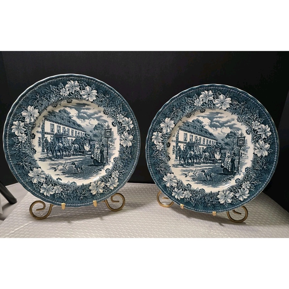 Vtg Royal Tudor Ware Two 10" Dinner Plates Coaching Taverns English Ironstone
